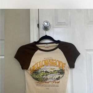 Urban Outfitters Brown and Cream Yellowstone Baby Tee
